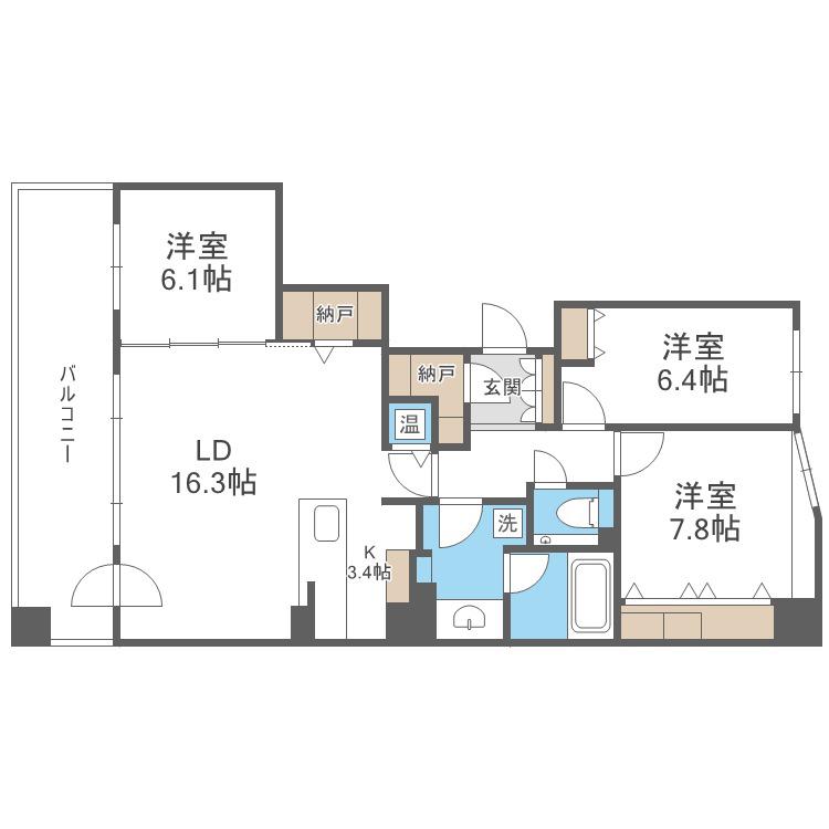 BRILLIA旭ヶ丘ウエストスクエア(3LDK/8階)の間取り写真