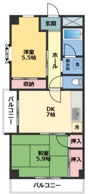 ひまわりガーデン本八幡(2DK/4階)の間取り写真