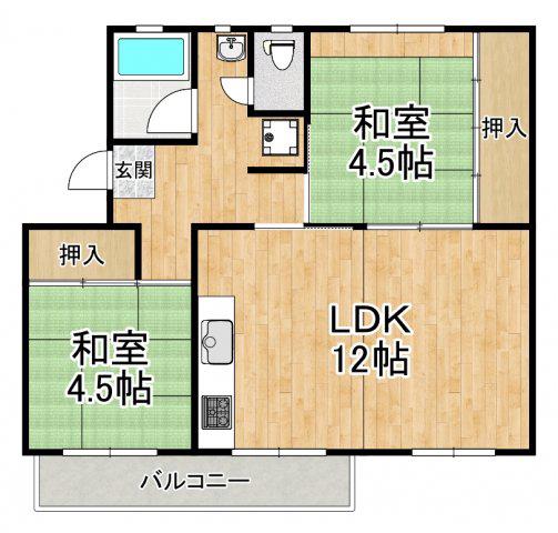狭山21棟(2LDK/4階)の間取り写真