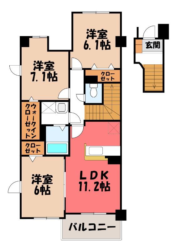 コムフォートワン(3LDK/4階)の間取り写真
