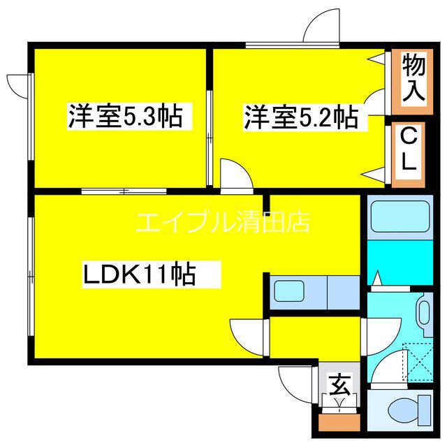 サニーB棟(2LDK/2階)の間取り写真