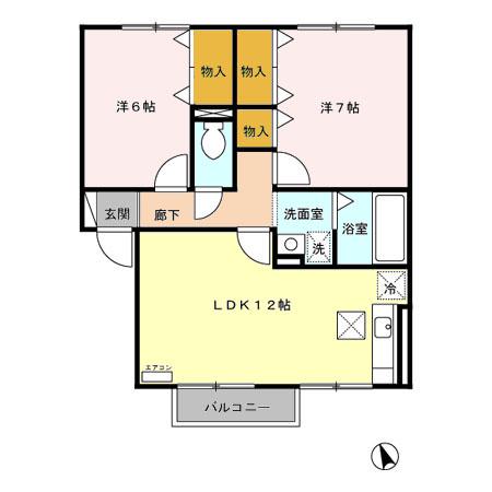 プレミール B(2LDK/2階)の間取り写真