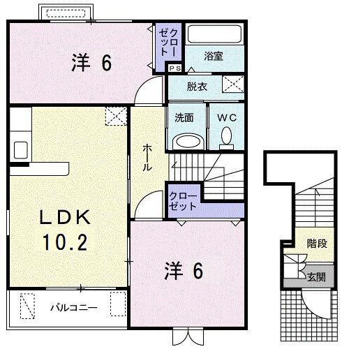 アヴァンメール(2LDK/2階)の間取り写真