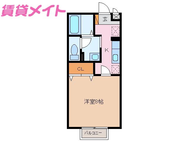 ヴィレッジ南四日市(1K/1階)の間取り写真