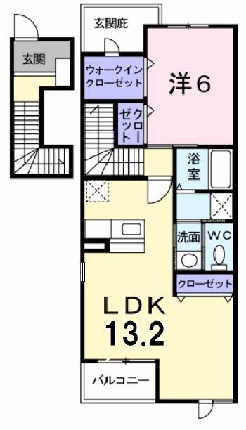 リヴィエール西河原(1LDK/2階)の間取り写真
