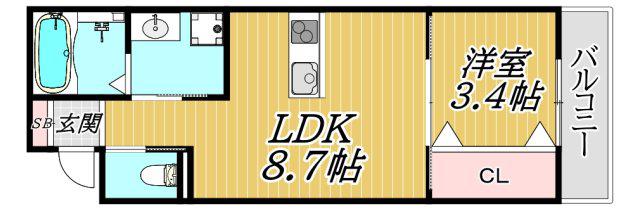 GAZELL NOAH尼崎次屋(1LDK/2階)の間取り写真