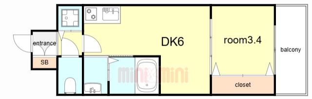 エスタート塚本(1DK/6階)の間取り写真