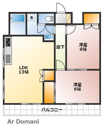 グランモール(2LDK/1階)の間取り写真