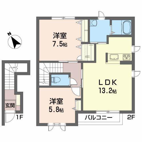 ヴィラージュ室小路(2LDK/2階)の間取り写真