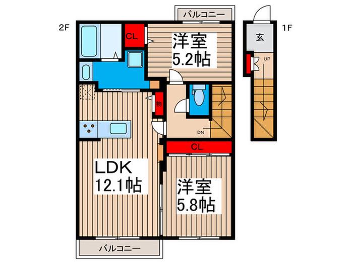 CARMEL TC(2LDK/2階)の間取り写真