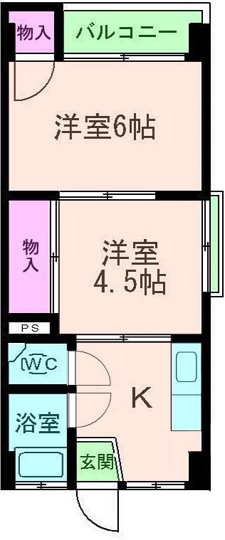 向川原土井マンション(2K/2階)の間取り写真