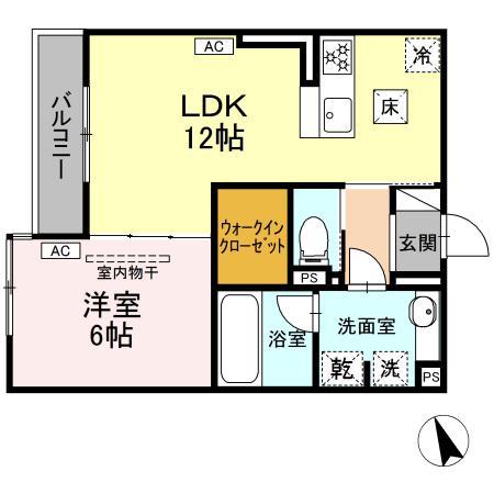 グラン ミリュウ(1LDK/1階)の間取り写真