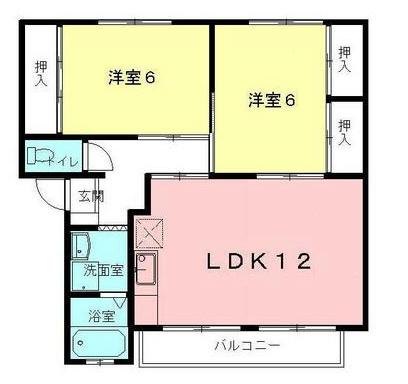 リバティエルセーヌ(2LDK/2階)の間取り写真
