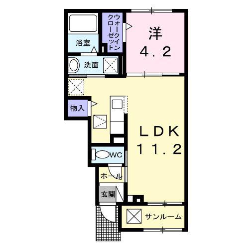 サンフルールII(1LDK/1階)の間取り写真