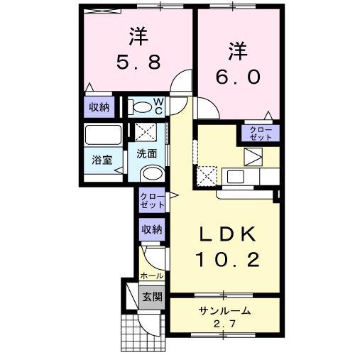 リン・デ・クリート(2LDK/1階)の間取り写真