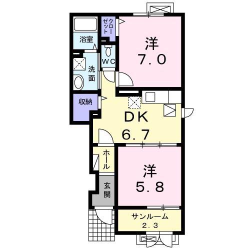 アンジュ・パラッツオA(2DK/1階)の間取り写真