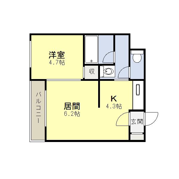 ウェルデ壱番館(1LDK/4階)の間取り写真