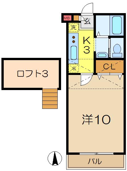 エスポワール・港南Ⅱ(1K/2階)の間取り写真