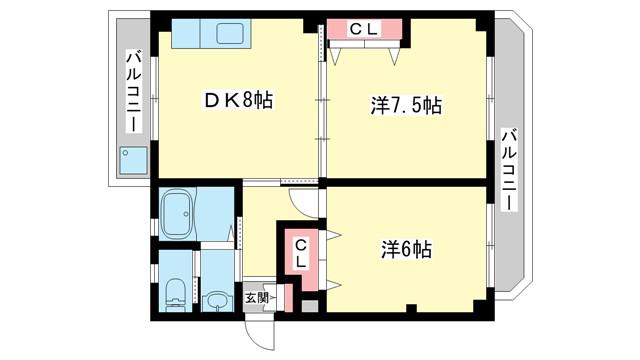 サンハイツ上村(2DK/3階)の間取り写真