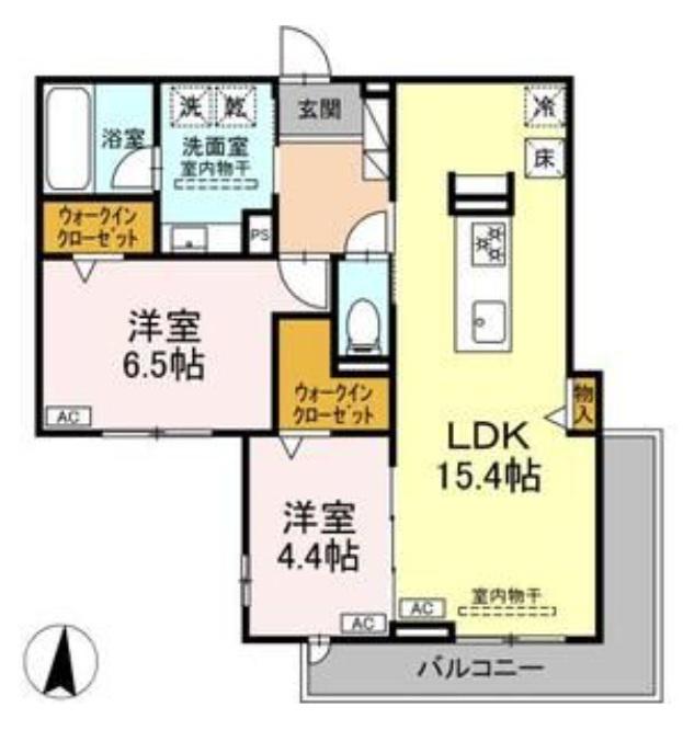 セレスティア檀溪通(2LDK/1階)の間取り写真