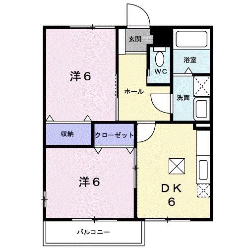 河辺ハーベストB(2DK/1階)の間取り写真