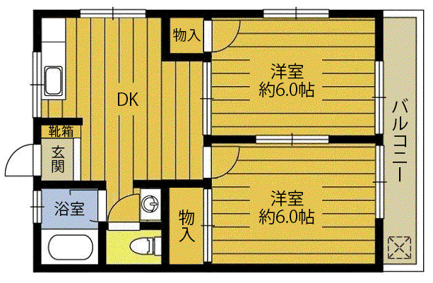 挟間アソシエイツI(2DK/1階)の間取り写真