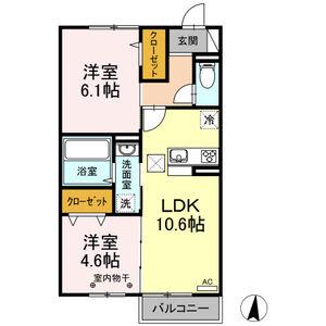 パークフラッツ多賀城(2LDK/1階)の間取り写真