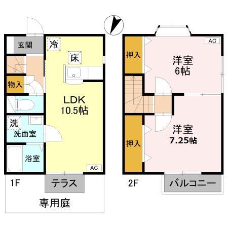 FORET CHARMANT A(2LDK/1階)の間取り写真