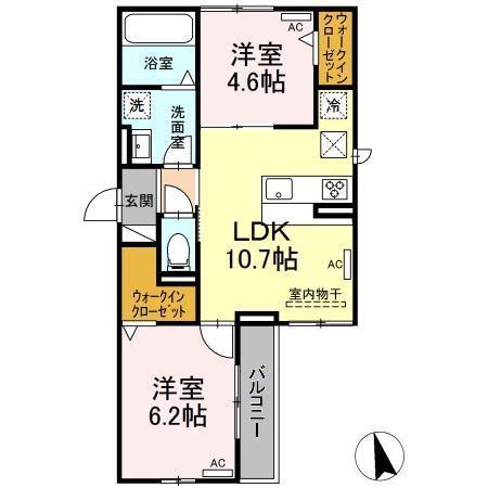 セレスティア荒子四丁目(2LDK/1階)の間取り写真