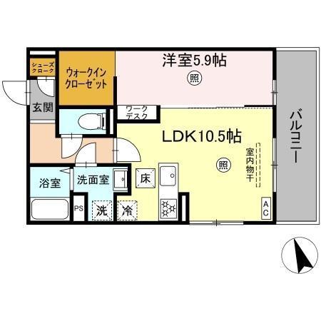 PREMILIFE須賀II(1LDK/1階)の間取り写真