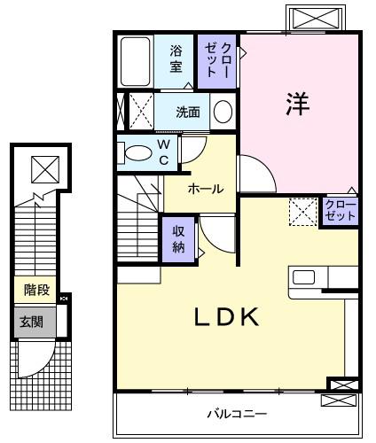 ベルクレイオI(1LDK/2階)の間取り写真