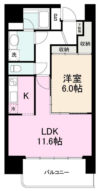高松琴平電鉄長尾線 花園駅(高松) 徒歩4分 10階建 築23年(1LDK/5階)の間取り写真