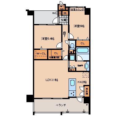 ロイヤルパークス花小金井(2LDK/4階)の間取り写真