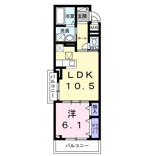 サンガーデンM(1LDK/1階)の間取り写真