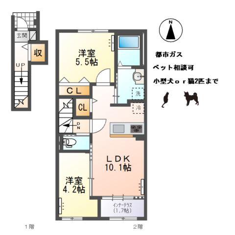小信中島アパート(2LDK/2階)の間取り写真