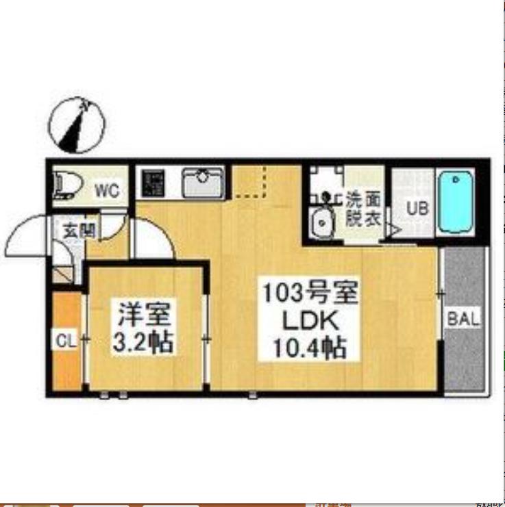 GRANDTIC HAPPY 八田 (1LDK/1階)の間取り写真
