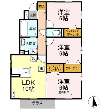ウィステリア柳町A棟(3LDK/1階)の間取り写真