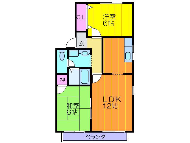 ラルゴ田原台B棟(2LDK/2階)の間取り写真