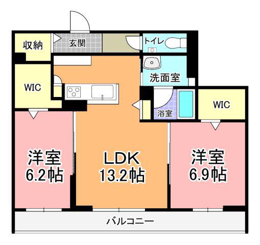 アトリエール(2LDK/2階)の間取り写真