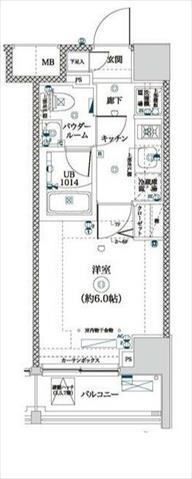 LA DOUCEUR吉野町(1K/6階)の間取り写真