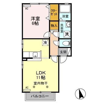 フラワーレジデンスフローラルE(1LDK/1階)の間取り写真