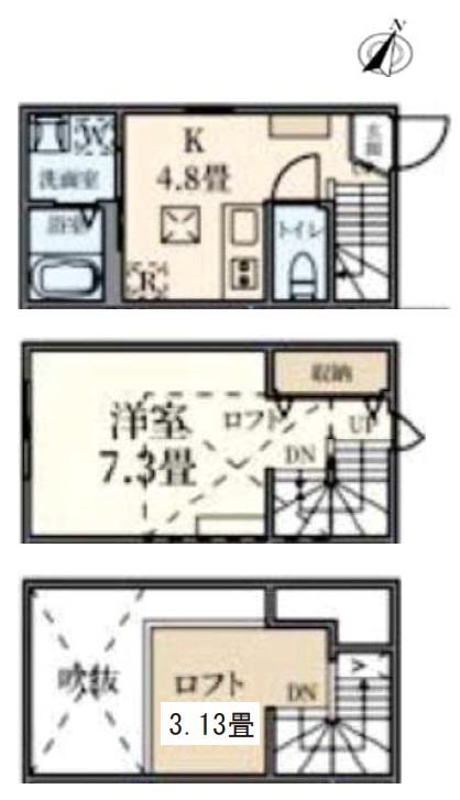 COURT K 平町(1DK/1階)の間取り写真
