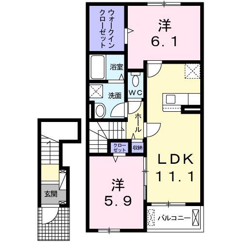 サニーアベニュー(2LDK/2階)の間取り写真