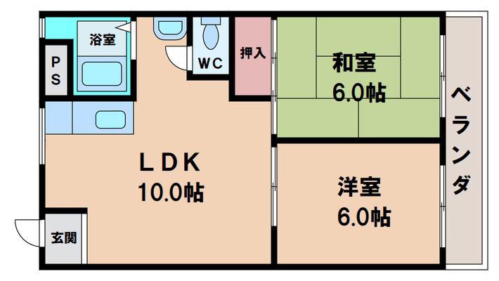 シャトー北畠(2LDK/4階)の間取り写真