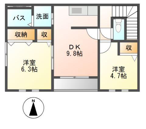 アレクシード(2DK/2階)の間取り写真