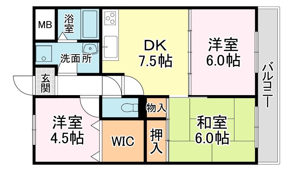 カーサ・サンパティック(3DK/2階)の間取り写真