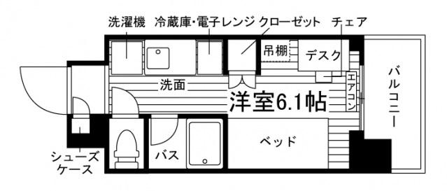 学生会館 THE CROSS SITE 登戸(ワンルーム/6階)の間取り写真