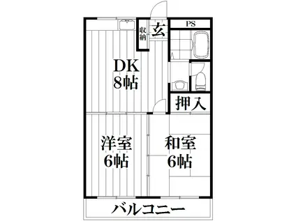 グリーンハイツ阪本(2DK/4階)の間取り写真