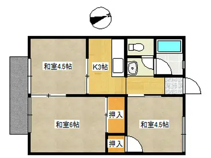 寄田アパート(3K/1階)の間取り写真