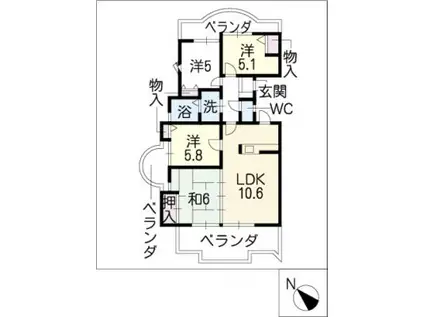 第3北浜田マンション901(4LDK/9階)の間取り写真
